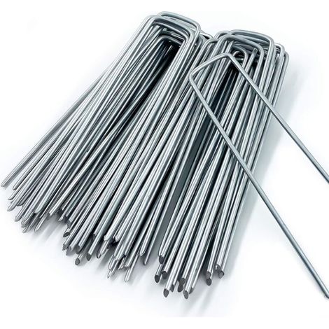 Piquets de Fixation en Acier Galvanisé (50 Pièces) - Agrafes de Fixation Solides pour Toile de Paillage, Grillage et Filets - 150 mm Long, 40 mm Large, Ø 3 mm Sktooy (1/4)