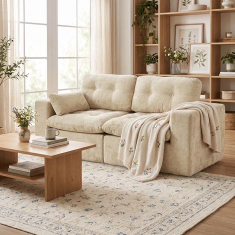 Modulares 2-Sitzer-Sofa – Beiger Chenille-Stoff – Tiefe Sitzfläche mit Wolken-Effekt – Taschenfederkern – Keine Montage erforderlich (1/5)