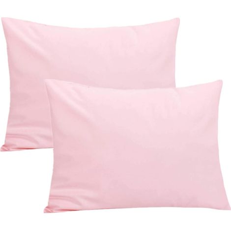 Lot de 2 taies d'oreiller unies pour lit d'enfant - 40 x 60 cm - 100 % coton doux - Pour lit d'enfant - Avec fermeture à rabat - Rose (1/5)