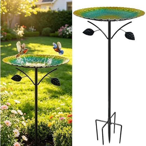 Abreuvoir Oiseaux Extérieur, 85cm Métal Bain d'oiseaux avec Base Stable 5 Broches, Mangeoire Oiseaux Exterieur sur Pied pour Oiseaux Sauvages, Jardin (1/5)