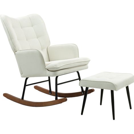 Fauteuil à bascule en tissu lin avec repose-pieds 130 kg pour salon et chambre (1/5)