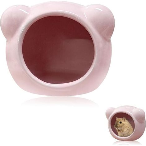 Maison en céramique pour hamster, adorable cachette en forme d'animal, jolie décoration estivale pour petits animaux, convient aux hamsters nains (rose) (1/4)