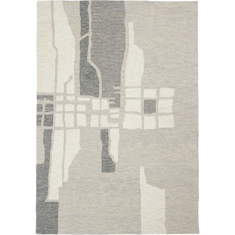 Tapis salon et chambre en laine 120x170 gris et crème fait main (1/5)