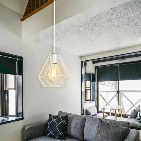 kawoo Moderne Lustre Industrielle Blanc E27 Suspension Luminaire Vintage en Cage Plafonnier Designe Edison pour Salon Chambre (1/4)