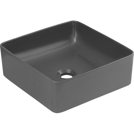 Vasque à poser en céramique - Gris mat - 37 x 37 x H 13 cm - Livraison gratuite (1/3)