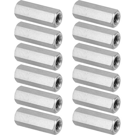 Ecrou Long M4 x 0.7 de Pas Écrou Hexagonal en Acier Inoxydable 304, 12Pcs 20mm/ 0.8" Longueur Raccords de Tige Filetés Grossiers, Écrous de Couplage, Ton Argent (1/5)