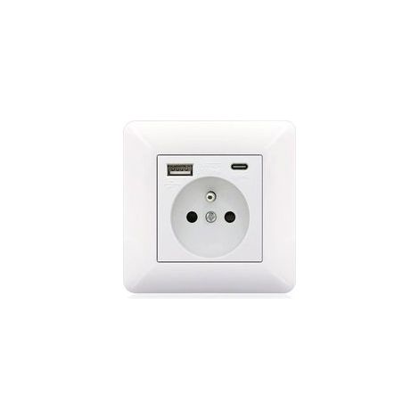 Panneau de prises type C et USB 16A – 2 prises + 1 port USB + 1 port type C – Installation horizontale/verticale – Matériaux PC et inox (1/5)