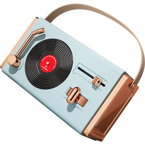 Enceinte Bluetooth d'extérieur portable et décorative, haute qualité sonore, compatible avec les clés USB, style rétro, bleue, idéale pour le salon ou le bureau. (1/5)