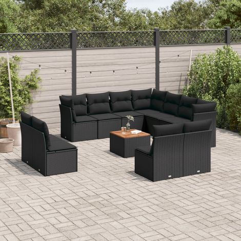 Set de sofás de jardín 12 piezas cojines ratán sintético negro vidaXL (1/3)