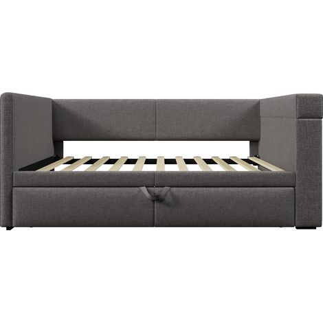 Polster-Schlafsofa 90x200 cm mit Ausziehbett, USB und Type-C, grau (1/5)
