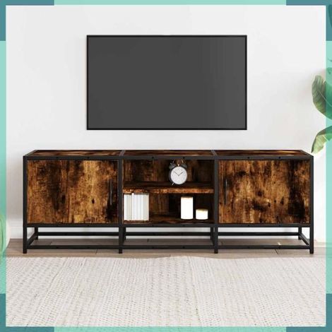 Meuble TV - 848841 - Chêne fumé - Bois d'ingénierie et métal - 120 x 35 x 41 cm (1/5)