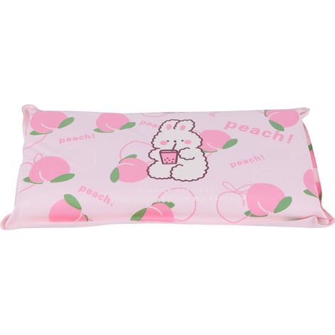 Oreiller rafraîchissant pliable en cristal de glace pour réduire la température, idéal pour la sieste des enfants et des adultes. Motif : Lapin pêche et fond rose. (1/5)