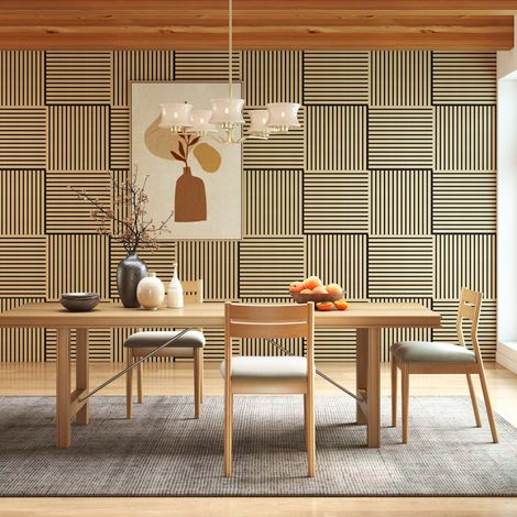 Set di 4 Pannello decorativo in legno MDF,L60xL60cm SP21mm, Pannelli fonoassorbenti scansionati in 3D con finitura effetto legno rovere chiaro (1/5)