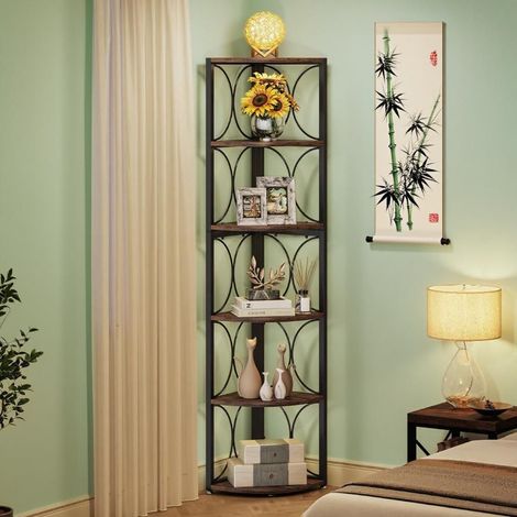 Bibliothèque d'angle de 170 cm (67 po) à 6 niveaux pour salon et chambre à coucher, étagère de rangement multifonctionnelle (1/5)