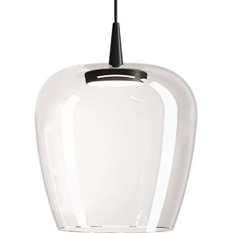 Zafferano Lampada a Sospensione Bilia 230V LED 8W 2700K 645lm Vetro Borosilicato Soffiato a Bocca Colore Nero Trasparente Diametro 27 cm