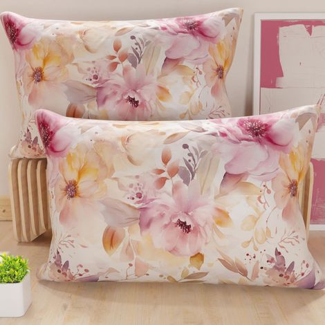 Lot de 2 Taies d'Oreillers 50x70 cm 100% Microfibre Hypoallergénique, Housse Oreiller Rectangulaire Motif Floral Fuchsia, Paquet de 2 (1/5)