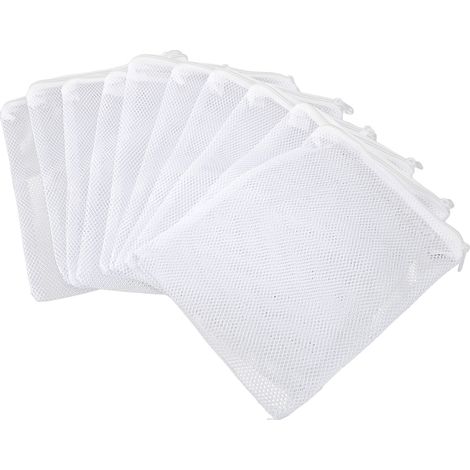 Lot de 10 sacs filtrants pour aquarium, grands sacs en nylon à mailles larges avec fermeture éclair, pour anneaux en céramique et charbon actif. (1/5)