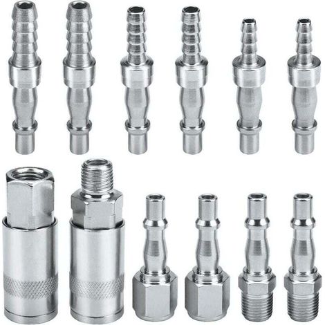 Kompressor-Luftschlauch-Anschlussset mit Kupplung und Stecker (männlich/weiblich), BSP 1/4" für 6-, 8- und 10-mm-Schläuche