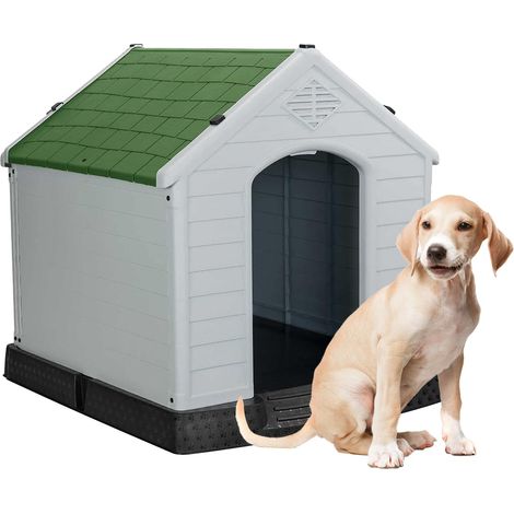 Aqpet Cuccia per Cani in Plastica per Esterno Interno Casa Giardino, Impermeabile con Pavimento Rialzato, per Cani Taglia Media 87 x 78 x 81 H, Verde (1/5)