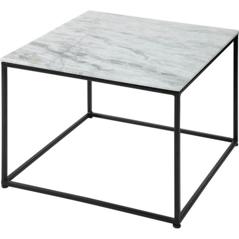Couchtisch ABITTA quadratisch 50 cm in weißem Marmor und mit Metallbeinen im modernen Stil