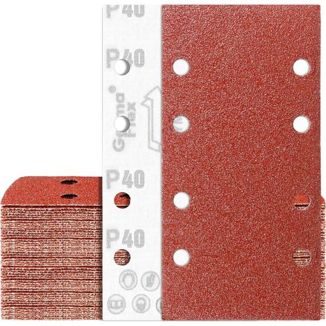 65 Feuilles Abrasif 93x185mm Grain 40 Papier de Verre 8 Trous Rectangulaire pour Ponceuse (1/4)