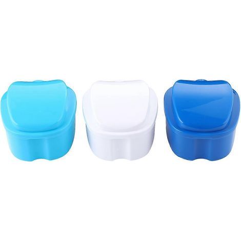 Lot de 3 boîtes de rangement sécurisées pour prothèses dentaires, étuis de rangement portables pour dents artificielles.-10x9x7cm-Blue (1/3)