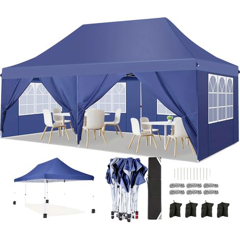 Abri de jardin pliant, étanche, murs amovibles, Bleu marine, 3x6M (1/2)