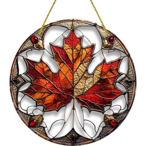 Pendentif Fenêtre Acrylique Feuille D'érable - Décoration Automnale pour Vitre ou Mur - 15 cm - Idéal pour Décor Intérieur Festif et Saisonnier - 1 Pièce (1/5)