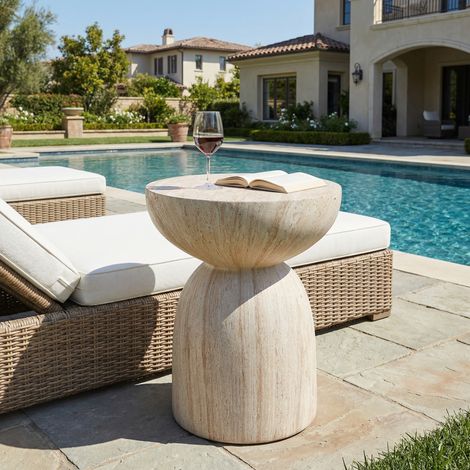 Table d'extérieur Tables d'appoint de jardin 45x45x52,5cm Table Ronde en MgO pour intérieurs et extérieurs pour jardin balcon piscine Salon de jardin Beige Marron
