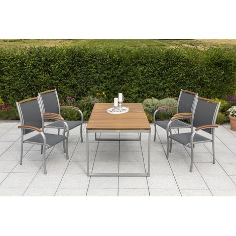 Siena Set 5tlg 4 Sessel Holzappl Tisch 150(200)x90cm