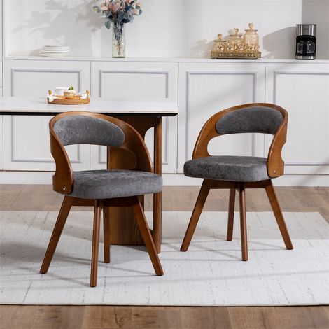 Lot de 2 Chaises de Salle à Manger Pivotantes - 44x41x75 cm - Chaises Modernes en Hêtre avec Coussin en Lin - Gris (1/5)