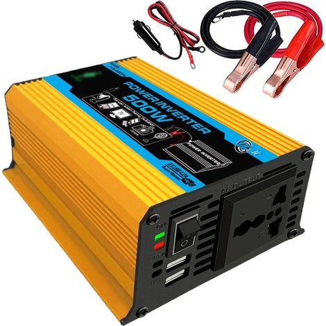 Convertisseur de puissance pour voiture 300 W, DC 12 V vers AC 220 V avec adaptateur chargeur de voiture double USB 4,2 A (Jaune) (1/5)