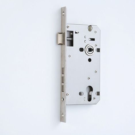 Serrure encastrée à clé avec têtière à bout arrondi - Porte de communication intérieure, chambre, bureau - Blanc (1/2)