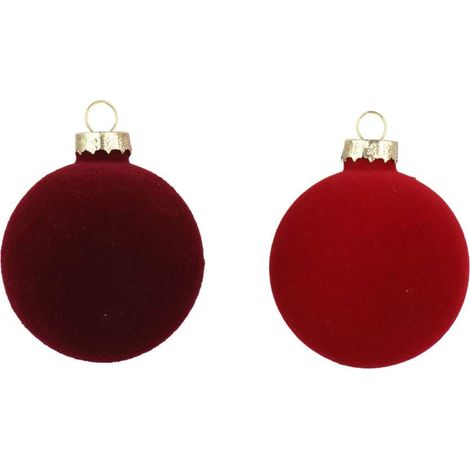 Decoris Set 6 Palline Natale Velluto Rosso 8 cm Decorazioni Albero