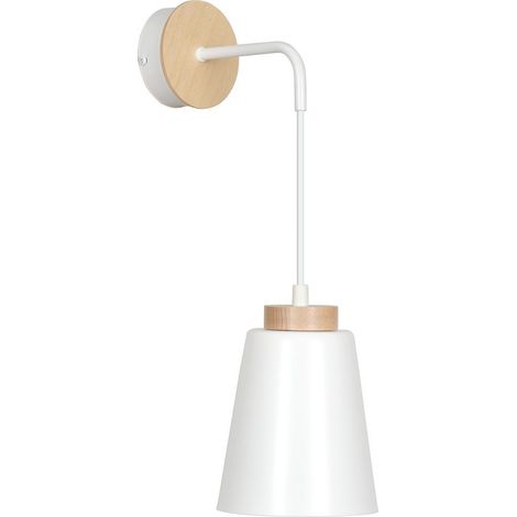 Applique 1 Luce Bolero A Cono In Acciaio Bianco E Legno Naturale (1/5)