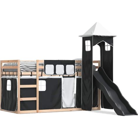 Maison Exclusive - Letto a Castello con Scivolo e Tende Bianco e Nero 80x200 cm