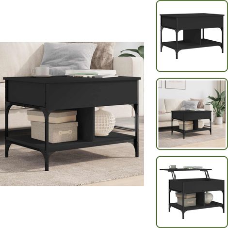 The Living Store Couchtisch Schwarz 70x50x50 cm Holzwerkstoff und Metall - Couchtisch - Wohnzimmerstil - Holzwerkstoff Möbel - Schwarzer Couchtisch - Höhenverstellbarer Couchtisch (1/5)