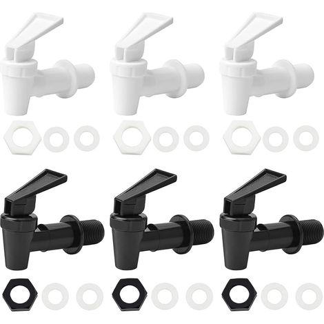Lot de 6 distributeurs de boissons en plastique - Robinet de rechange - Convient pour les boissons froides et chaudes - Pour tonneau de bière, verre, café, jus, fontaine à boire - Noir et blanc (1/5)