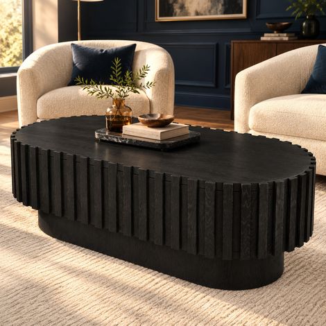 Mesa de centro ovalada 100x50 cm de MDF negro con cajón para salón moderno - CHICFURN (1/5)