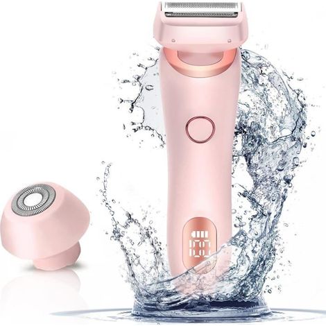 Rasoir électrique 2 en 1 pour jambes, bras et visage, avec têtes amovibles, humide et sec, rose (1/5)