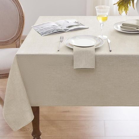 Nappe lavable, rectangulaire, 210 g/m², aspect lin, lavable, imperméable, pour extérieur, mariage - 150 x 350 cm - Beige (1/5)