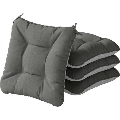 Lot de 4 coussins de jardin gris foncé avec attaches, antidérapants et imperméables, 39,5 cm, assise pratique (1/5)