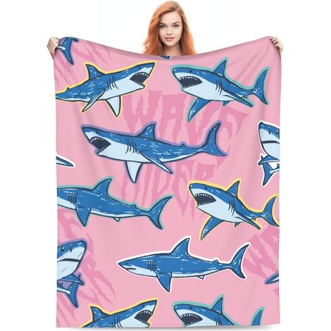 Couverture En Flanelle - Motif Requin - 127 x 152 cm - Pour Lit Canapé Salon Chambre - Usage Intérieur Et Extérieur - 1 Pièce (1/5)