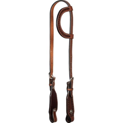 taglia unica, Chestnut: Testiera western ad orecchio in cuoio con cucitura a contrasto modello x-stitch (1/4)
