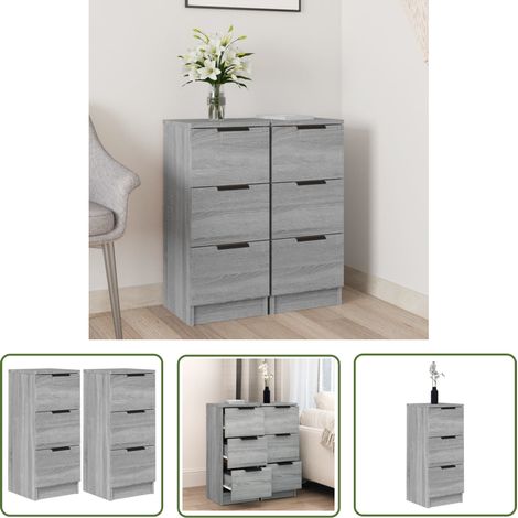 The Living Store Sideboards 2 Stk. Grau Sonoma 30x30x70 cm Holzwerkstoff - Sideboard - Grau - Wohnwand - Regal - TV-Stand (1/5)