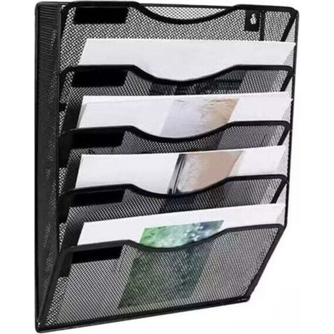 Wall File Cabinet 5 Compartments Hanging Office Magazine Holder Mail Sorting Box Black (1/4)
