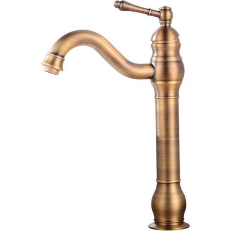 Robinet de lavabo de salle de bain à trou unique, robinet de lavabo de salle de bain en laiton antique, robinet de lavabo de salle de bain à poignée unique pour jardins, antique (couleur : noir), dura (1/4)