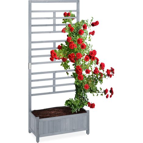 Relaxdays Pflanzkasten mit Spalierwand, HBT 171 x 71,5 x 32cm, Sichtschutz mit Blumenkasten, Balkon & Garten, Holz, grau