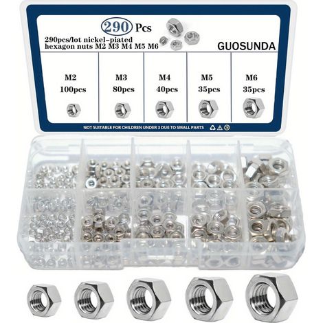 Boîte de 290 écrous hexagonaux - Écrous et capuchons anti-dérapants M3 M4 M5 M6 (1/5)