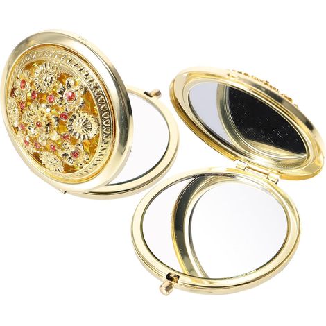 Lot de 2 Miroirs de Maquillage Ronds Dorés, Super Compacts et Pliables, Miroir de Poche Élégant pour Femmes, Maison et L'école (1/5)